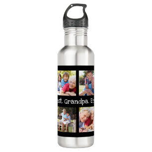 Best Grandpa Ever 4 Photo Collage Fun Keepsake Stainless Steel Water Bottle