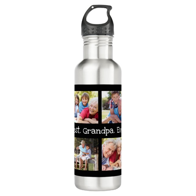 Best Grandpa Ever 4 Photo Collage Fun Keepsake  Stainless Steel Water Bottle (Front)