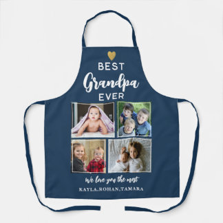 Best Grandpa Ever 4 Photo Collage Gold Navy Blue Apron