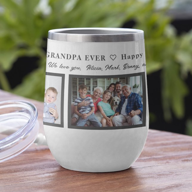 Best Grandpa Ever 5 photo collage personalized Thermal Wine Tumbler (Creator Uploaded)