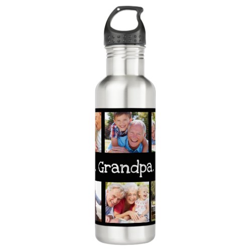 Best Grandpa Ever 6 Photo Collage Black and White Stainless Steel Water Bottle