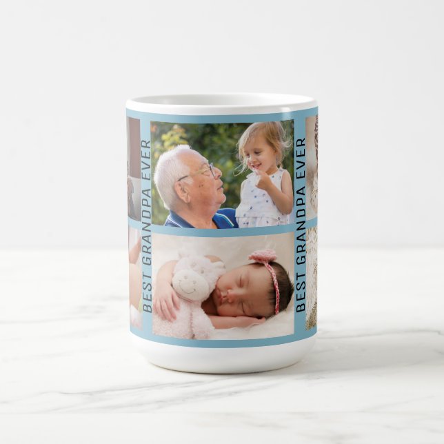 Best Grandpa Ever 6 Photo Custom Collage blue Coffee Mug (Center)