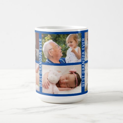 Best Grandpa Ever 6 Photo Custom Collage blue Coffee Mug