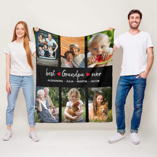 Best Grandpa Ever 6 Photo Custom  Fleece Blanket (In Situ)