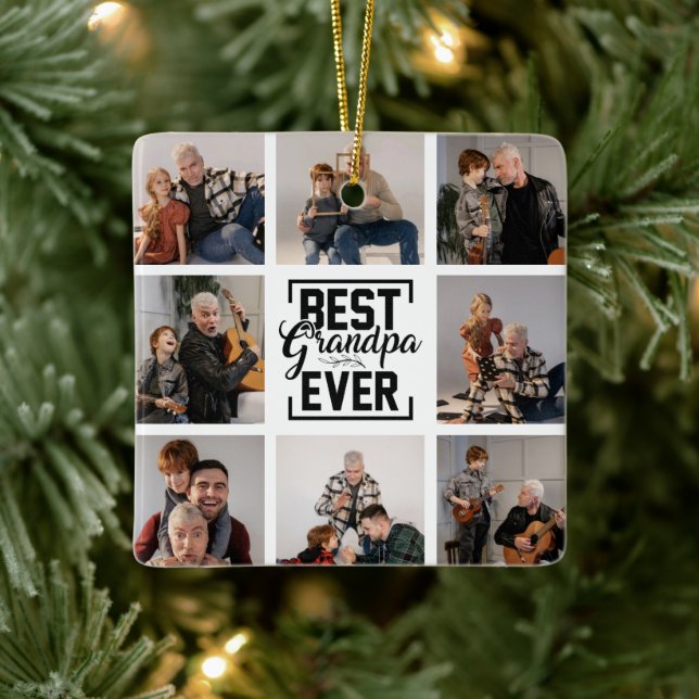Best Grandpa Ever 8 Photo Collage Ceramic Ornament (Tree)