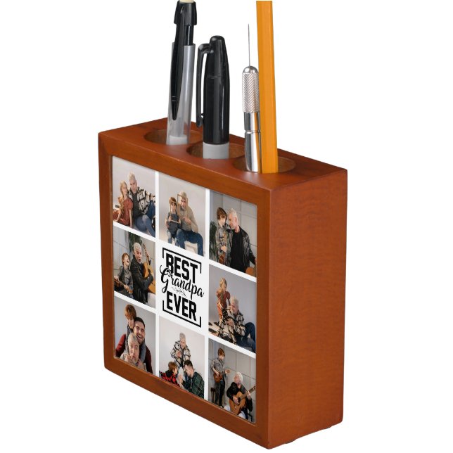 Best Grandpa Ever 8 Photo Collage Desk Organizer (In Situ)