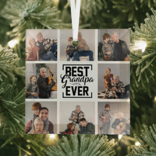 Best Grandpa Ever 8 Photo Collage Glass Ornament