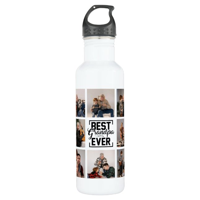 Best Grandpa Ever 8 Photo Collage Stainless Steel  Water Bottle (Front)