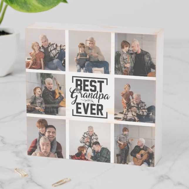 Best Grandpa Ever 8 Photo Collage Wooden Box Sign (In Situ Horizontal)