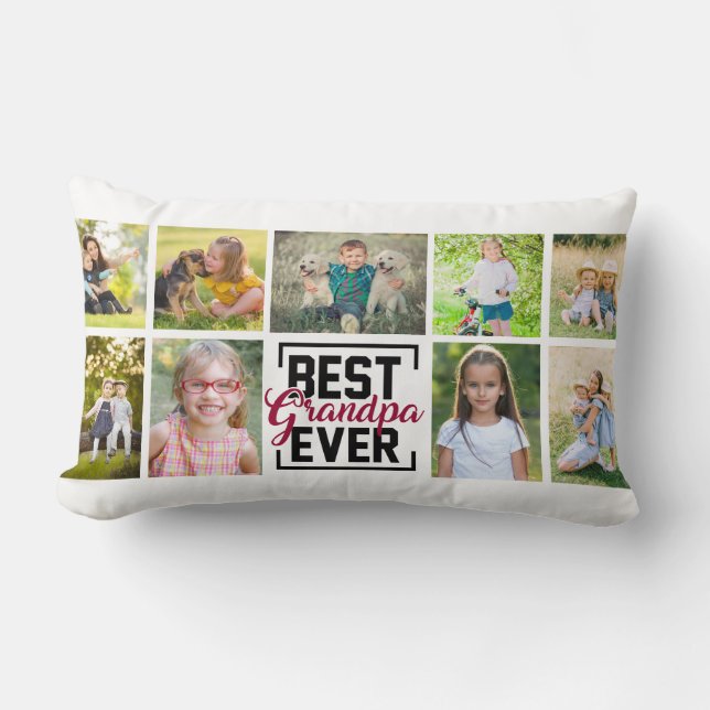 Best Grandpa Ever 9 Family Photo Collage Lumbar Pillow (Front)