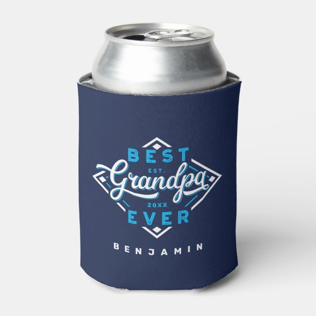 Best Grandpa Ever Baseball Diamond Name & Monogram Can Cooler (Can Front)
