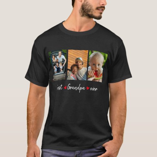 Best Grandpa Ever Black 3 Photo Custom T_Shirt