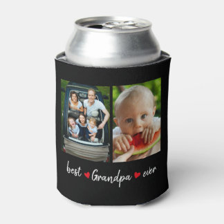 Best Grandpa Ever Black 4 Photo Custom  Can Cooler