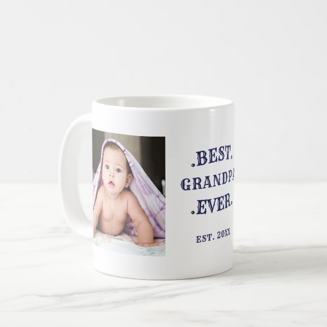Best Grandpa Ever Blue Birthday Two Photo Coffee Mug (Front Left)