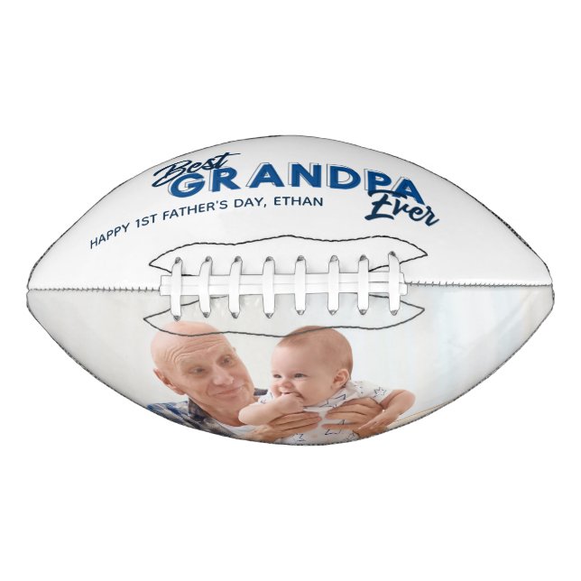 Best Grandpa Ever Blue Script Photo Football (Front)
