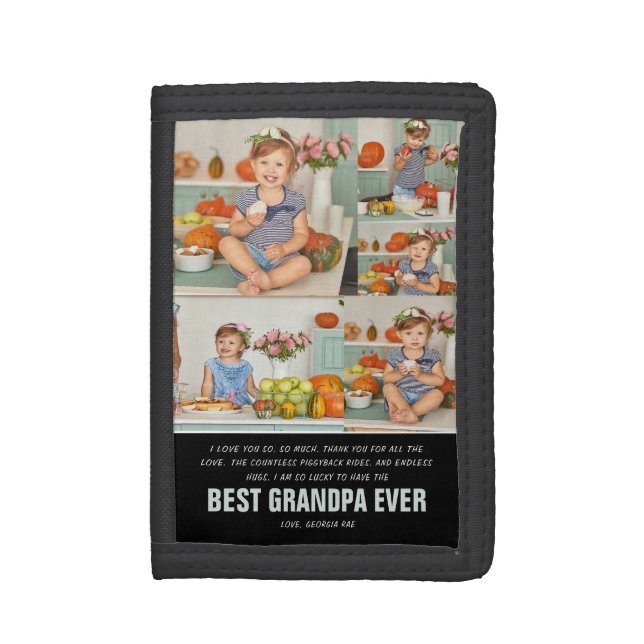 Best Grandpa Ever | Color Block Photo Collage Trifold Wallet (Front Vertical)