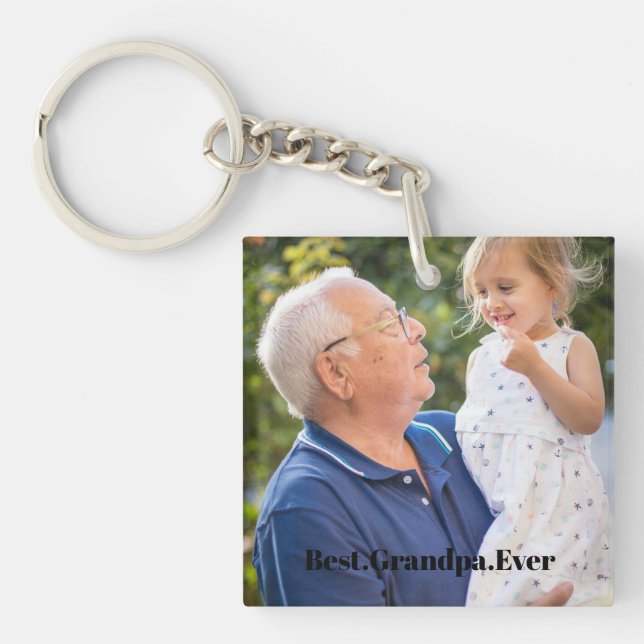Best Grandpa Ever Custom 2 Photo Double Sided Keychain (Front)