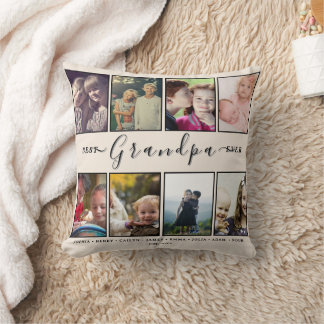 Best Grandpa Ever – Custom Grandkids’ 8 Photo Name Throw Pillow