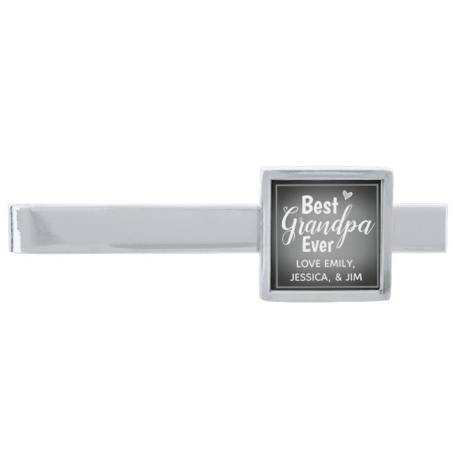 Best Grandpa Ever Custom Name Silver Finish Tie Bar (Front)