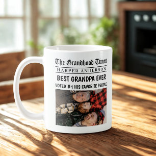 Best Grandpa Ever Custom Newspaper Headline Photo  Coffee Mug