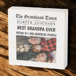 Best Grandpa Ever Custom Newspaper Headline Photo  Wooden Box Sign<br><div class="desc">Celebrate the world’s best grandpa with this personalized wooden box sign, styled like a classic newspaper headline! Featuring your custom name and photo, this unique “The Grandhood Times” design makes the perfect keepsake for Father’s Day, birthdays, or just because. Printed on distressed white wood, it’s a heartwarming gift from grandkids...</div>