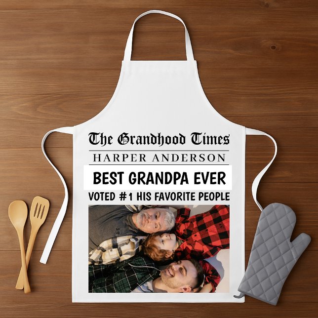 Best Grandpa Ever Custom Newspaper Photo Apron (Creator Uploaded)