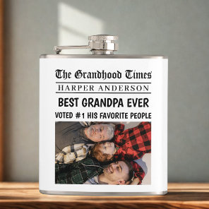 Best Grandpa Ever Custom Newspaper Photo  Flask