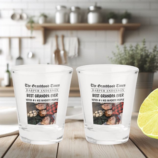 Best Grandpa Ever Custom Newspaper Photo  Shot Glass (Creator Uploaded)