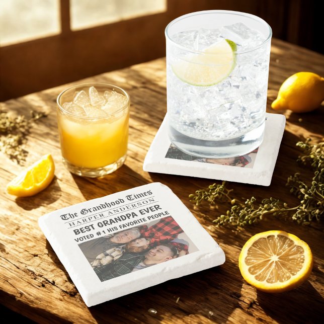 Best Grandpa Ever Custom Newspaper Photo  Stone Coaster (Creator Uploaded)