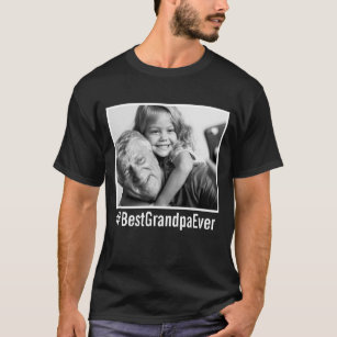 Best Grandpa Ever Custom Photo Black Hashtag T-Shirt