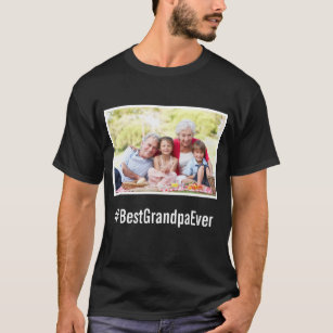 Best Grandpa Ever Custom Photo Black Hashtag  T-Shirt