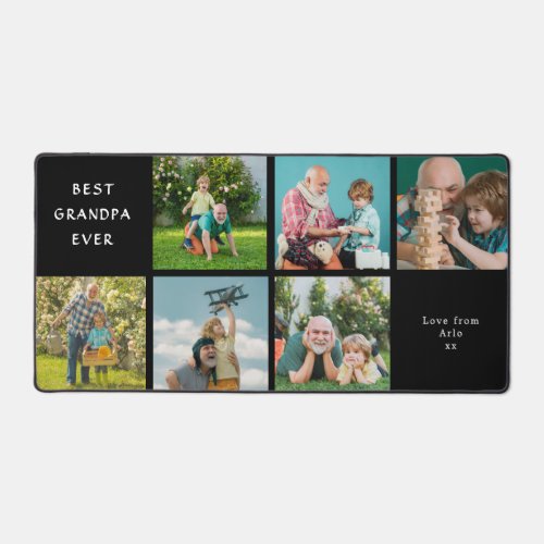 Best Grandpa Ever Custom Photo Collage Black Desk Mat