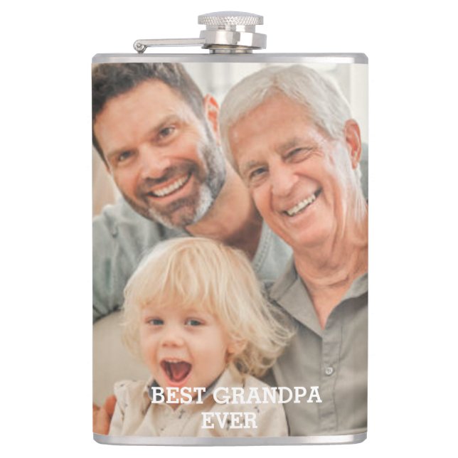 Best Grandpa Ever Custom Photo Create Your Own Flask (Front)