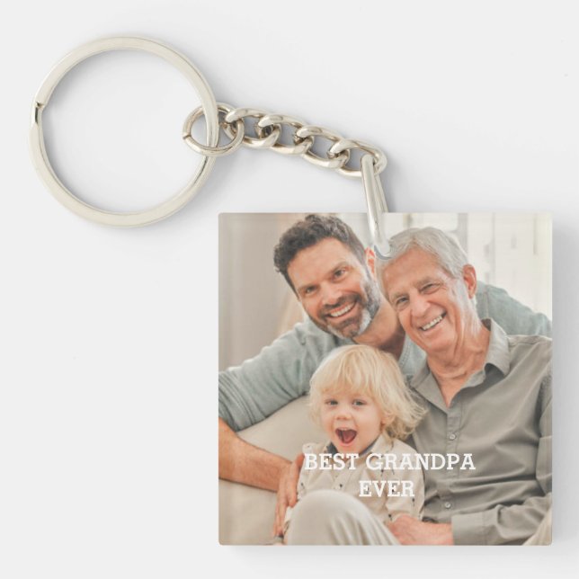Best Grandpa Ever Custom Photo Create Your Own Keychain (Front)