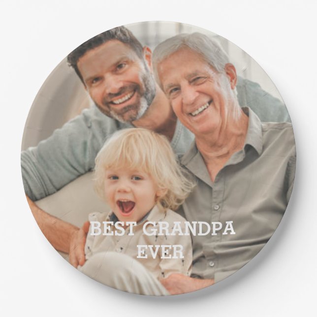 Best Grandpa Ever Custom Photo Create Your Own Paper Plates (Front)