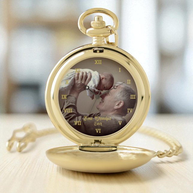 Best Grandpa Ever Custom Photo Create Your Own Pop Pocket Watch (Creator Uploaded)