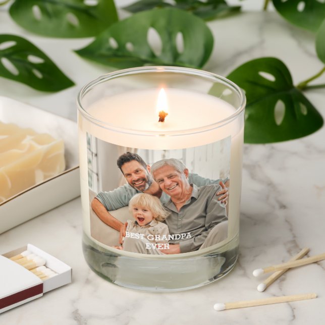 Best Grandpa Ever Custom Photo Create Your Own Scented Candle (Lit)
