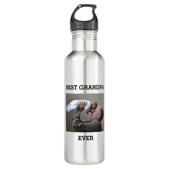Best Grandpa Ever Custom Photo Create Your Own Stainless Steel Water Bottle (Front)