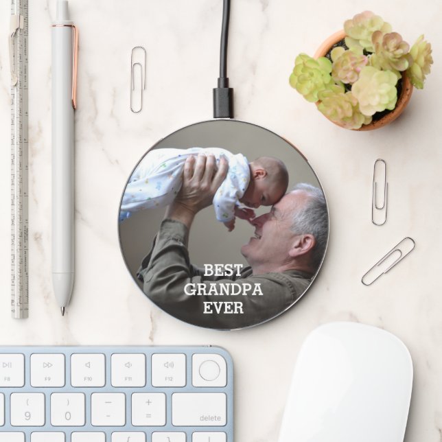Best Grandpa Ever Custom Photo Create Your Own Wireless Charger (Desk)