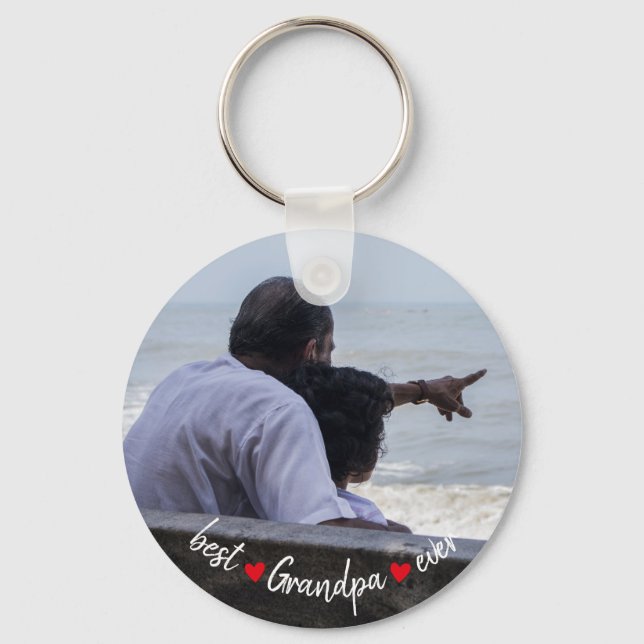Best Grandpa Ever Custom Photo Keychain (Front)