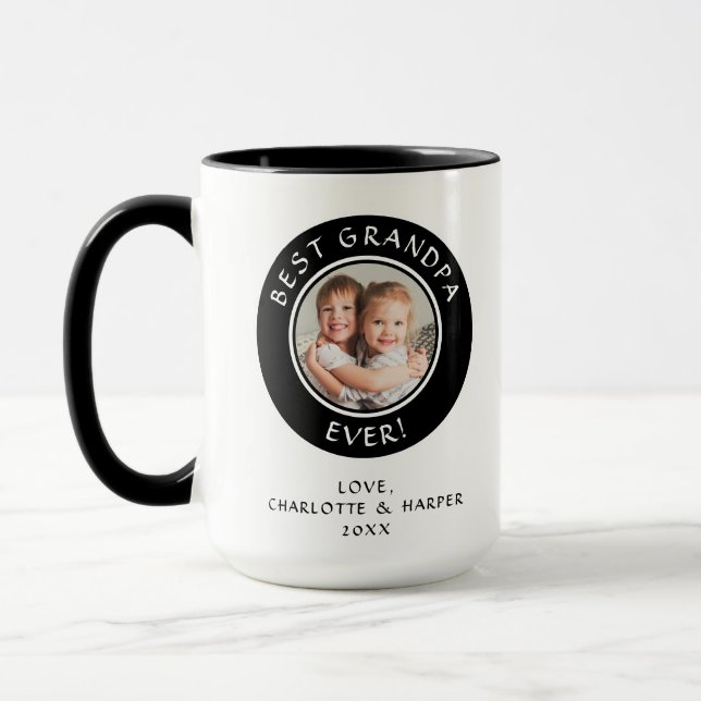 Best Grandpa Ever Custom Photo Modern Fun Cute Mug (Left)