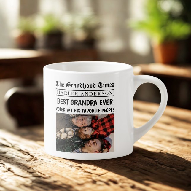 Best Grandpa Ever Custom Photo Newspaper Headline  Espresso Cup (Creator Uploaded)