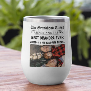 Best Grandpa Ever Custom Photo Newspaper Headline  Thermal Wine Tumbler