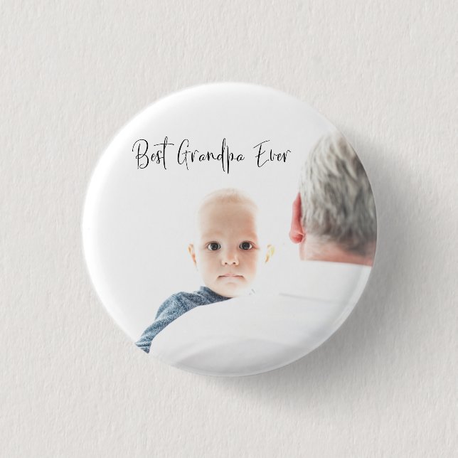 Best Grandpa Ever Custom Photo Script Modern Button (Front)