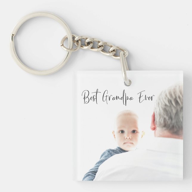 Best Grandpa Ever Custom Photo Script Modern  Keychain (Front)