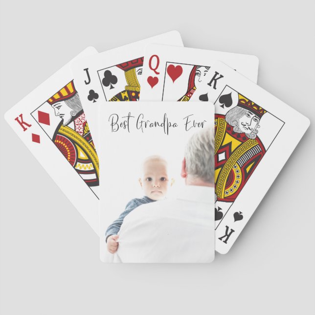 Best Grandpa Ever Custom Photo Script Modern  Poker Cards (Back)