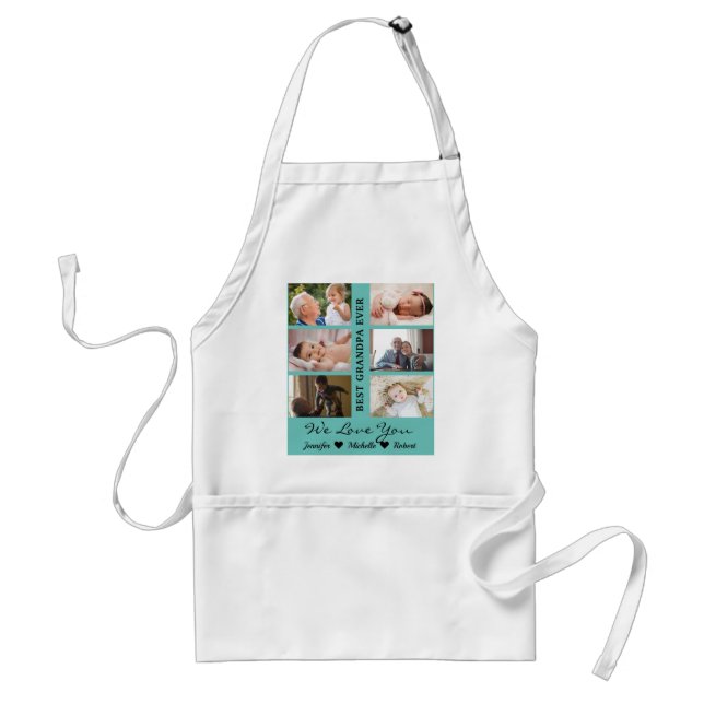 Best Grandpa Ever Custom Photos Grandchildren Name Adult Apron (Front)