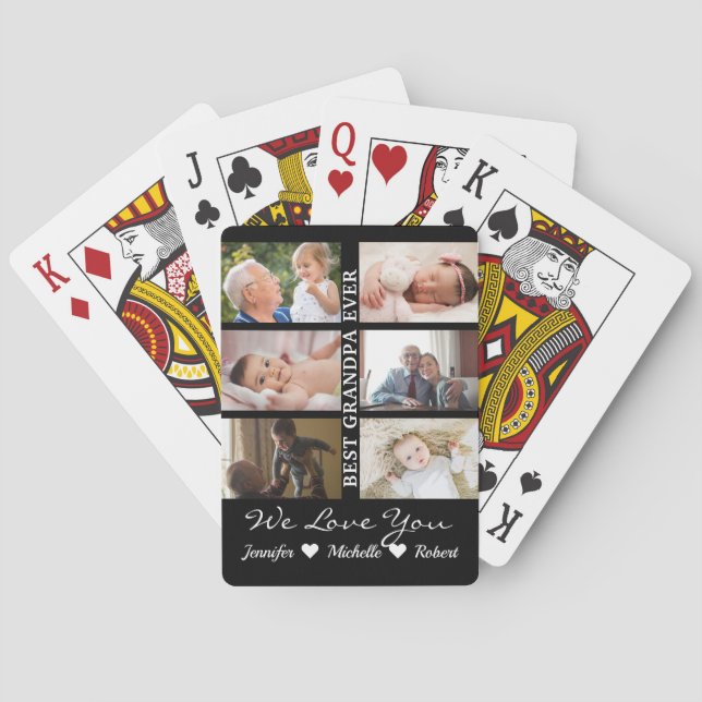 Best Grandpa Ever Custom Photos Grandchildren Name Poker Cards (Back)