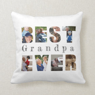 Best grandpa ever custom text photo, white throw pillow