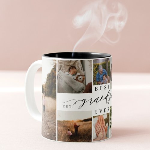 Best Grandpa Ever Elegant Script 8 Photo Collage Two_Tone Coffee Mug